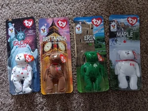 1999 McDonald's TY Teenie Beanie Babies International Bears COMPLETE Set 4 - Picture 1 of 4