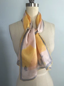 Vera Neumann Silk Scarf Yellow Blue Pink Design Sailboat Vintage 60s 1960s 70s - Picture 1 of 6
