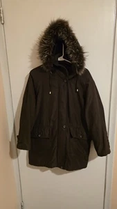 LONDON FOG Hooded Parka Jacket Womens Size Medium Brown Cottagecore Cabincore - Picture 1 of 12