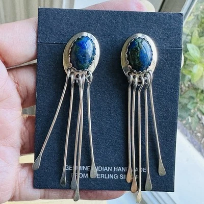 Pendientes colgantes nativos americanos LGM 2,5" gemas de azurita colgantes esterlina 9,9 g Foto 1 de 4