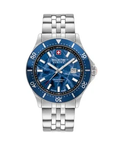 SWISS MILITARY HANOWA Men Analog Quartz Casual Watch Classic Dress Blue Dial Wat - Picture 1 of 6