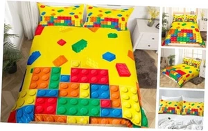  Building Block Print Bedding Set Full Size Kids Brick Styles Comforter Cover  - Picture 1 of 7
