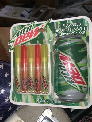 ☆RARE☆ ~2010 Mountain Dew Lip Set Code Red Balm Mtn Dew Gloss °WITH CASE°~ ☆NEW☆ - Image 1 of 2
