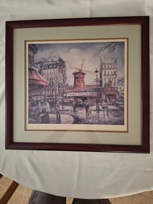 Impresión artística enmarcada Paris Moulin Rouge por morena escena callejera francesa decoración de pared Foto 1 de 4