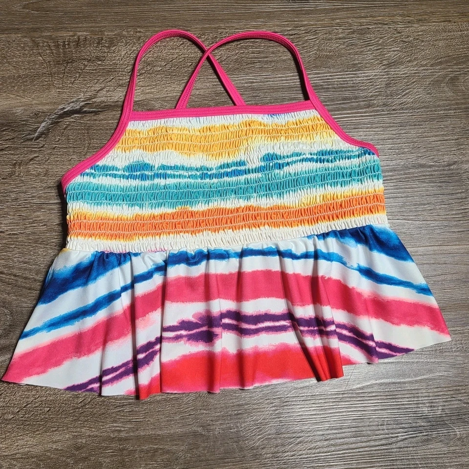 LANDS END Maiô TANKINI Top Tamanho 7 Piscina FESTA Arco-íris Cores Brilhantes - Imagem 1 de 4