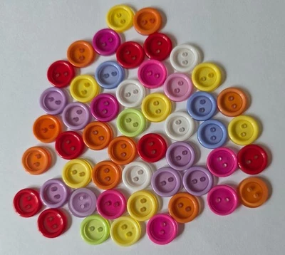 50 Assorted Colours Transparent Centre Raised Edge Buttons Size 13mm - Image 1 of 2