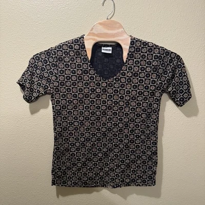 Mujer Talla Grande 1X? Top vintage Xhilaration negro tostado floral a cuadros cuello en V Foto 1 de 4