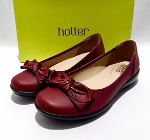 Hotter Jewel Size 5.5 UK Boxed Cherry Red Leather Shoes Comfort Flats - Picture 1 of 7