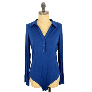 Body Top Violetas y Rosas Puntadas Fijas Cuello L Tejido Acanalado Henley Azul Nuevo con Etiquetas B89 - Imagen 1 de 6