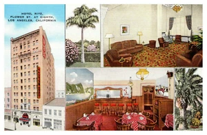 Hotel Ritz Flower St At Eighth Los Angeles, CA unbenutzte Leinen Postkarte LOT 1587 - Bild 1 von 2