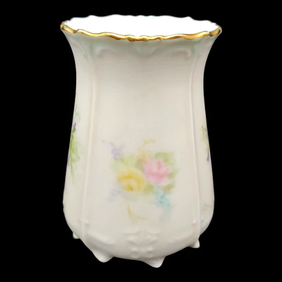 Hand Painted Rose Porcelain Vase, 4.5" Small vtg White Pink Purple Flower Signed - image 1 of 4