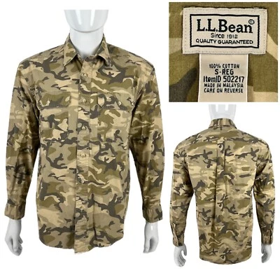 LL Bean Mens Small Shirt Camouflage Green 100% Cotton Vintage Faded Washed EUC - Image 1 of 4