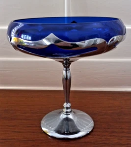 Vintage Farber Bros Cambridge Glass chrome Royal Cobalt Compote Candy Dish - Picture 1 of 6