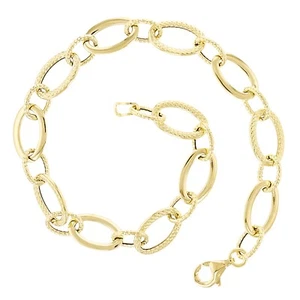 Italian 14k Yellow Gold Hollow Plain & Rope Oval Link Bracelet 7.25" 7mm 2.4gram - Picture 1 of 4