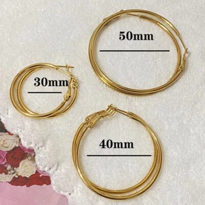 3 Pairs Hoop Earring Set 30mm 40mm 50mm Huggie Earring for Women 14k Gold Plated - Picture 1 of 5