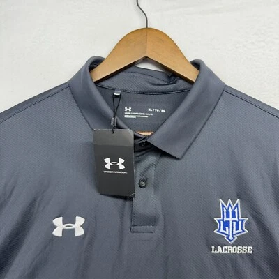 Under Armour Polo Shirt Men's XL Gray Lawrence Tech University lacrosse Logo NEW - Изображение 1 из 4