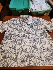 Caribbean Joe Men's XXL S/S Blue Hawaiian Palm Tree Casual Polo NWT. GB18 - Picture 1 of 9
