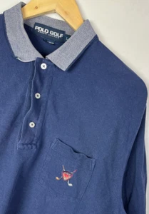RALPH LAUREN GOLF POLO SHIRT Size Large Men`s Regular Fit Navy Blue Vintage - Picture 1 of 7
