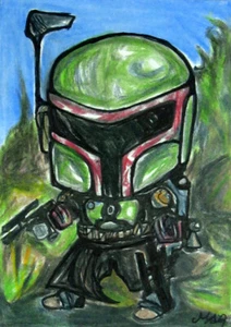 Star Wars Boba Fett Bounty Hunter Chibi Anime Art Sketch Card Drawing ACEO Maia - Picture 1 of 3