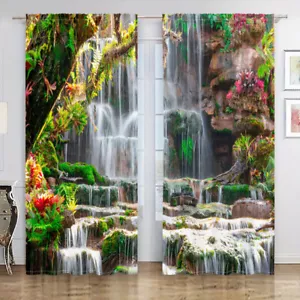 2Pcs Waterfall Landscape Window Curtains Drapes Bedroom Living Room Kitchen 84in - Picture 1 of 24