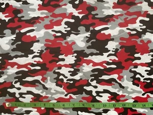 RED & GRAY CAMOUFLAGE CAMO NOVELTY PRINT 100% COTTON FABRIC  BY THE YARD - Picture 1 of 2