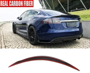Fit For Tesla Model S Sedan 12-19 Carbon Fiber Rear Trunk Spoiler Lid Boot Wing - Imagen 1 de 6
