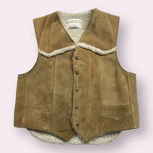 Vintage Men's Schott Rancher XL Western Suede Leather Vest Jacket Snap Front - Picture 1 of 6