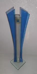 CG Cressida Vaso Vetro Piatto Blu Minimalista Art Decò Vintage Geometrico 15" - Foto 1 di 4