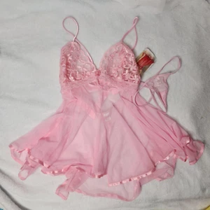 Shirley of Hollywood Lace Sheer Babydoll Nightie Satin Ribbon Thong panties XL - Picture 1 of 10