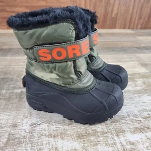 Sorel Commander Snow Boots Little Kids Sz 10 Stone Green Faux Fur Lined Pull On - Picture 1 of 10