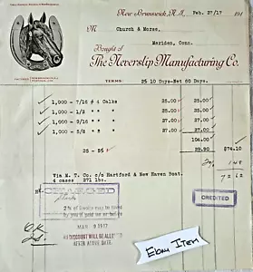 1917 BILLHEAD New Brunswick New Jersey Never Slip Manf. Co - Picture 1 of 3