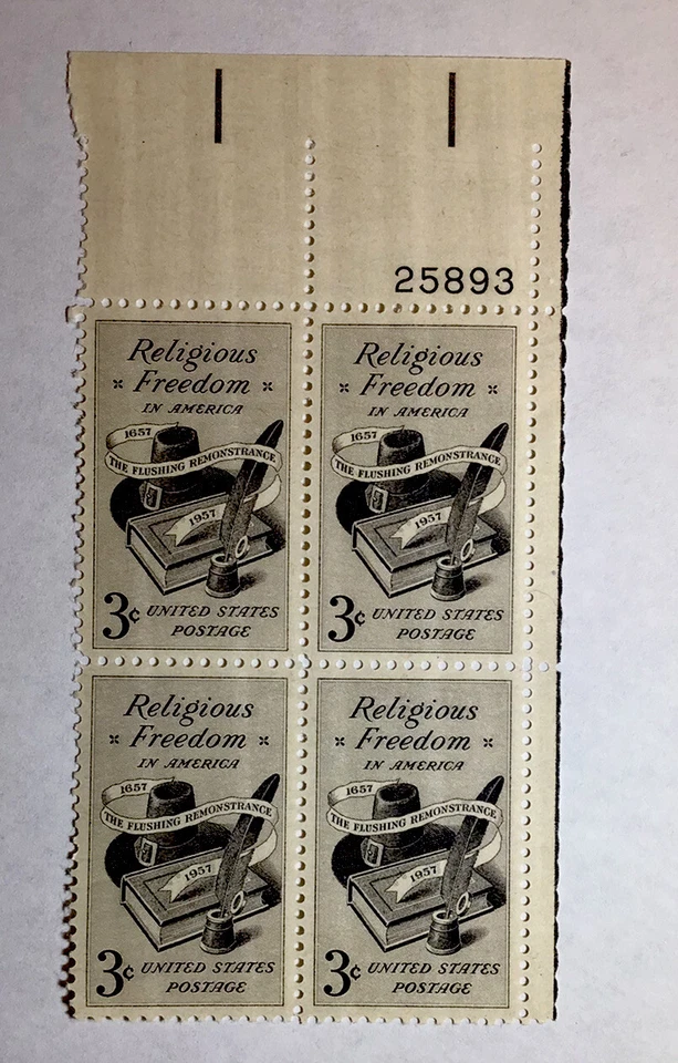 US 3 Cent Religious Freedom In America Block Of 4 1957 Scott #1099 MNH - Image 1 of 1