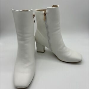 IDIFU Women's Ada Fashion Square Toe Ankle Boots, White Pu, Size 8.5