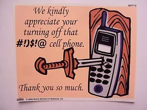 Divertido letrero de plástico de barra de humor "Apreciamos amablemente su apagado del teléfono celular" No - Imagen 1 de 4