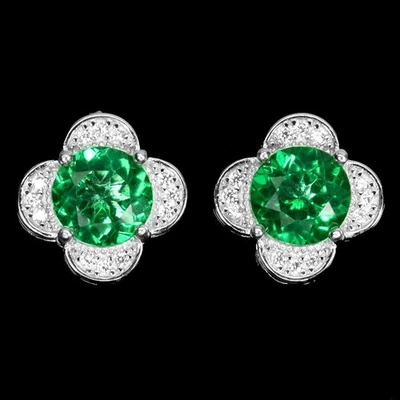 925 Sterling Silver Earrings Round Green Topaz 7mm Natural Gemstone Jewelry - Image 1 of 4