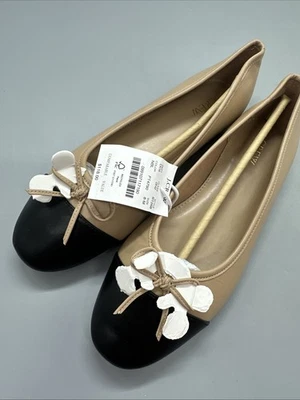 NUEVO CON ETIQUETAS J.Crew Factory Talla 8 Ballet Pisos con Puntera Negro Beige Sin Cordones Foto 1 de 4