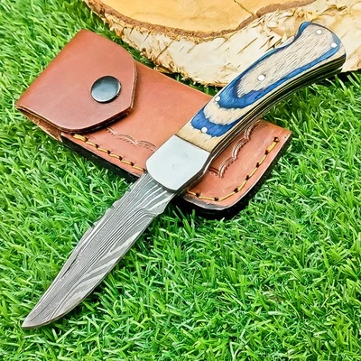 Custom made DAMASCUS STEEL POCKET FOLDING knife , POCKET KNIVES W/SHEATH Z-6148 - Image 1 of 4