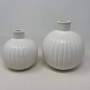 Rare TIFFANY & CO White Basket Weave Ribbed PORCELAIN MELON BALL Bud VASE EXC - Picture 1 of 11