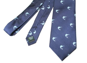 J Crew Navy Blue Silk Swordfish Tie 3.125" Preppy Fishing Novelty Sailing - Picture 1 of 3