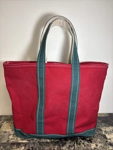 Vintage LL Bean Boat And Tote Med Red And Green Canvas Bag Excellent Condition - Picture 1 of 7