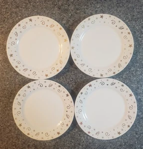 Set of 4 NEW Pampered Chef CELEBRATIONS DESSERT PLATES 8" gold stars & confetti - Picture 1 of 6