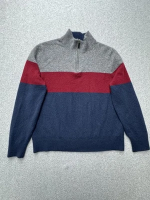 Lands End Sweater Mens Large Gray Red Blue 100% Cashmere Half Zip Pullover Soft - Image 1 of 4