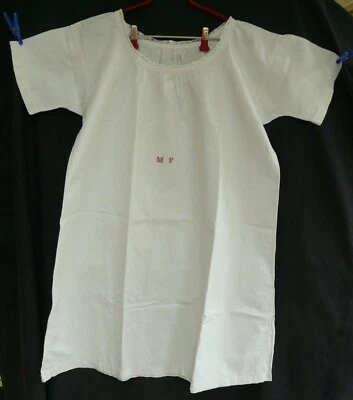 Robe de chambre ancienne blanche brodée M.P – coton – REF 4730C - Photo 1/4