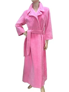 Vtg 70s Sz M PINK Fuzzy Robe Plush Sears At Home Cozy Wrap Tie Belted Pockets - Picture 1 of 16