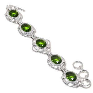 Green Peridot Gemstone Handmade 925 Sterling silver Jewelry Bracelet Sz 7-8" - Picture 1 of 1