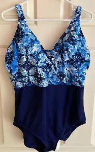Dreamsuit by Miracle Brands Größe 18 W blauer einteiliger Badeanzug Faux Wickeloptik neu mit Etikett - Bild 1 von 5