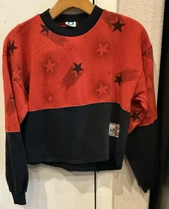 Vtg Converse Chuck Taylor Pullover Sweatshirt Stars Cropped Red Black Women’s Lg - Picture 1 of 4
