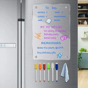 Acrylic Note Board for Refrigerator Magnetic Dry Erase Board for Fridge 12" x 16 - Picture 1 of 5