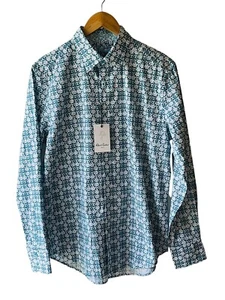 Camicia Robert Graham taglia M blu e bianca floreale manica lunga bottoni davanti - nuova - Foto 1 di 10