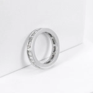 White Gold Channel Set Baguette Diamond Eternity Ring Size 53 - Picture 1 of 5
